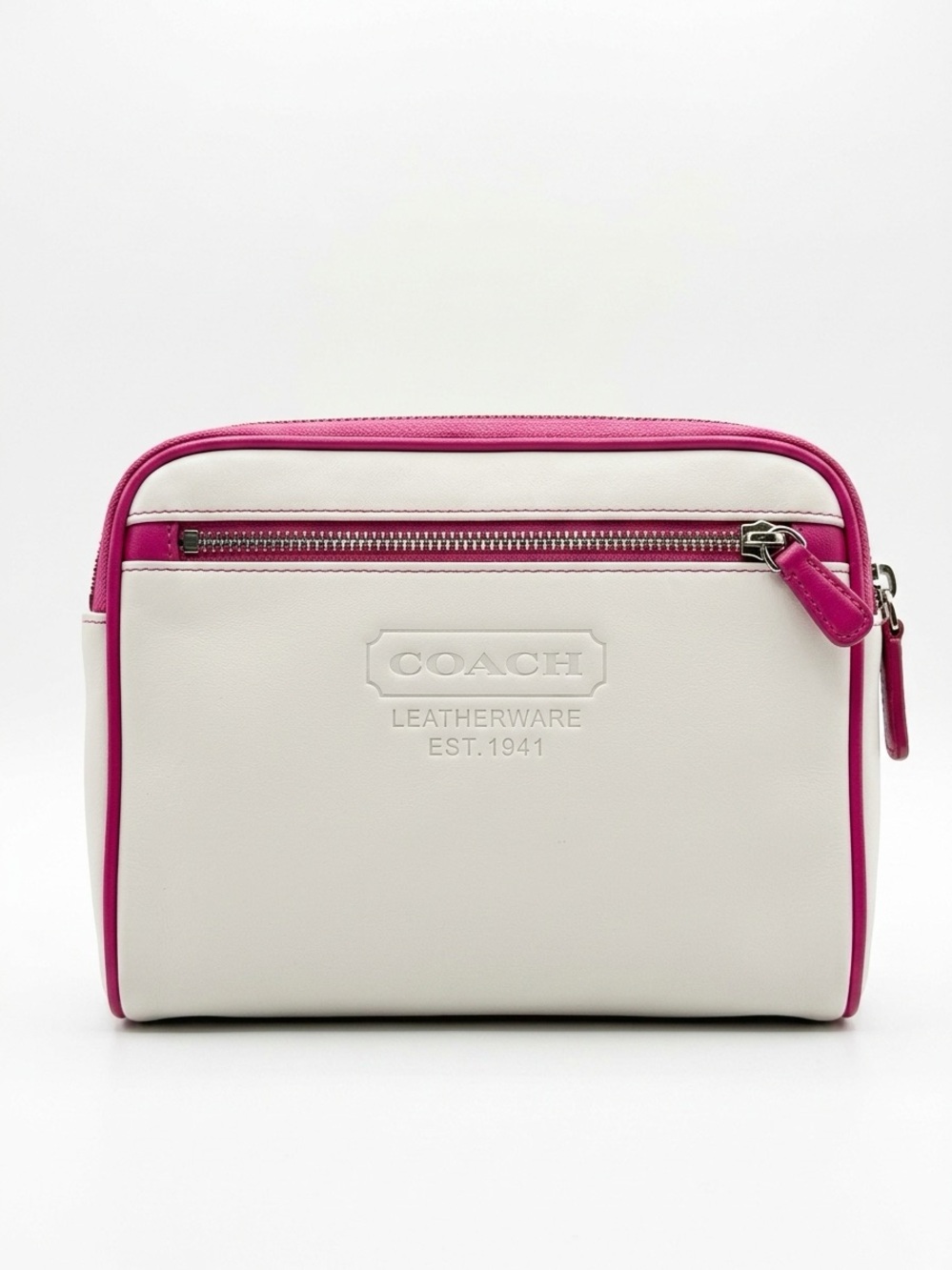 Coach Cosmetic Bag Est 1941 H05S-5066 Leather White Pink OS